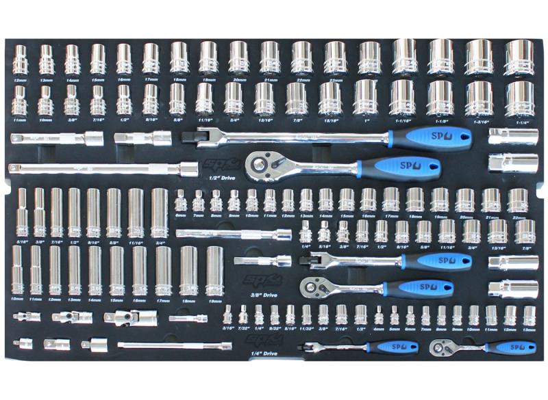 Metric/SAE Socket & Accessories Set in Foam Tray, 122 Piece