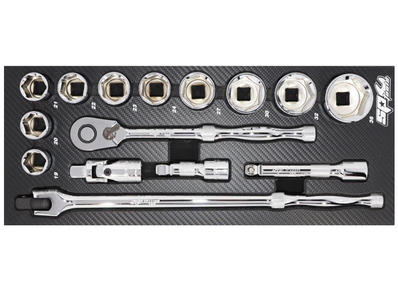 15 Piece Metric Socket & Accessories Set in Foam Tray