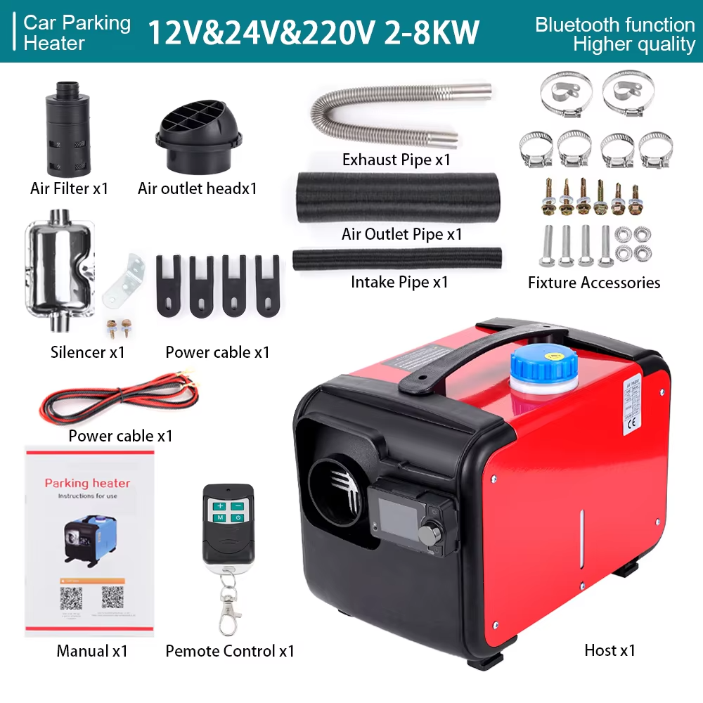 Portable Diesel Heater 2-8KW – 12V Bluetooth All-in-One Air Heater with Single Hole Outlet for Motor Trucks