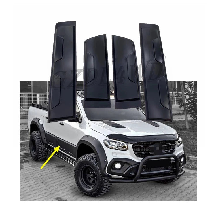 Side Door Molding Trims Matte Black 4-Piece Set for Mercedes-Benz X-Class 2017- Easy Install