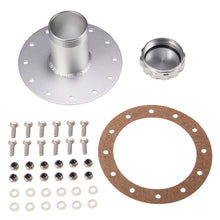 Load image into Gallery viewer, Silver Anodized Billet Aluminum Universal Straight  Fuel Cell Cap Fast Fill Filler Neck 12 Bolt Flange Filler Neck