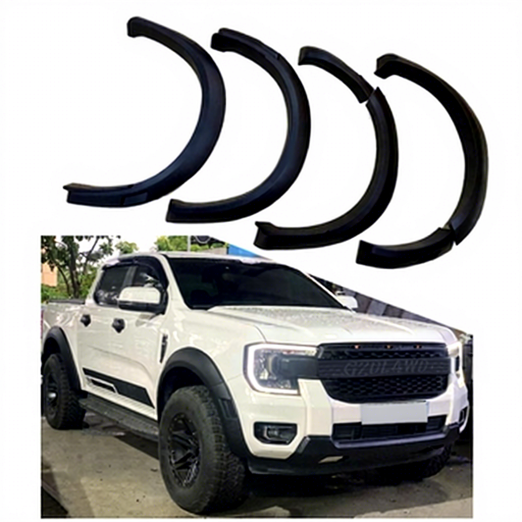 Slim ABS Matte Black Fender Flares for Ranger PX4 2022-2024 No-Drill Installation OEM Raptor Style Wheel Arch Trim