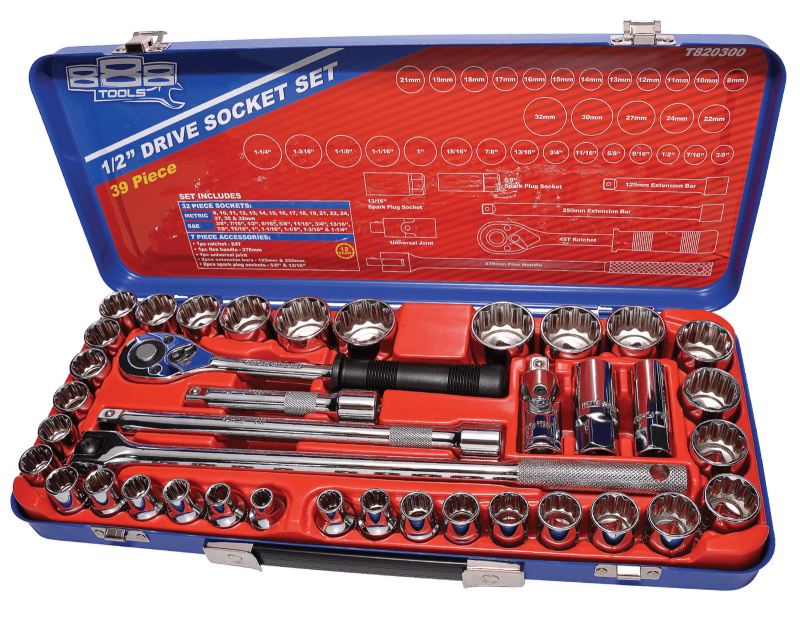 Series 888 1/2" Drive Metric/SAE Socket Set, 39 Piece