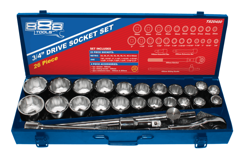 Series 888 3/4" Drive Metric/SAE Socket Set, 26 Piece