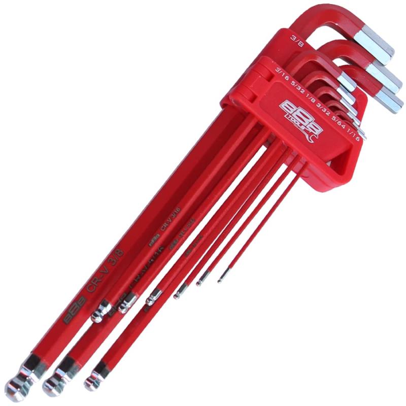 Long SAE Ball End Hex Key Set (Red) - 9 Piece