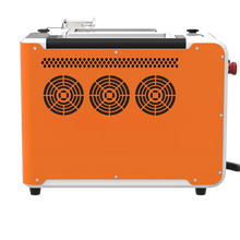 Load image into Gallery viewer, Orange machine with three black circular vents on a white background