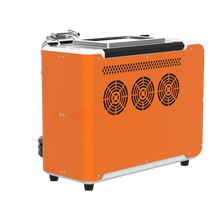 Load image into Gallery viewer, Orange and silver machine with three fans on a white background