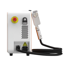Portable laser engraving machine with control panel and power cord on a white background