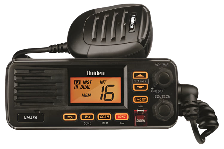 Uniden UM355 Splashproof Black VHF Marine Radio with LCD Display