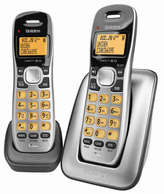 Uniden DECT1715+1 Cordless Phone Twin Set on White Background