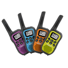 Load image into Gallery viewer, Uniden UH45-4 UHF CB Radios in four vibrant colors: Lime, Orange, Blue, Purple.
