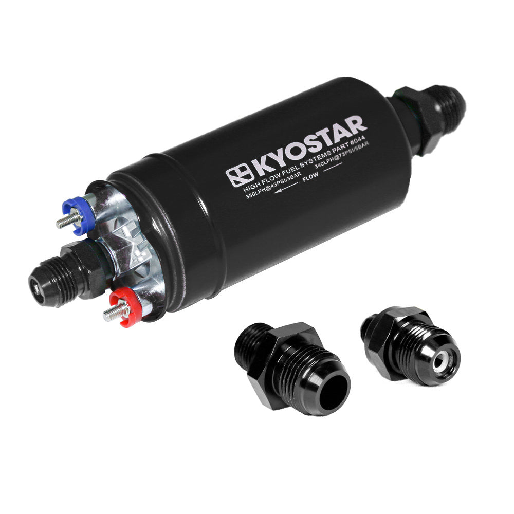 Universal 380LPH Inline External Electric High Pressure Fuel Pump W/ Mounting Bracket Kit AN10 Inlet AN8 Outlet