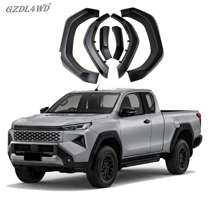 Wide Extended ABS Fender Flares for 2026 Hilux Travo Overland 4x4 Pickup Truck Smooth Black No-Drill