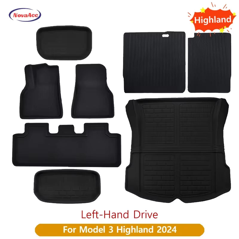 For Tesla Model Y 3 Highland Floor Mat Trunk Luggage Mat LHD RHD 2017 to 2024 2025 Left Right Rudder Four Seasons Floor Liner / Lhd M3 23 10-24 8...