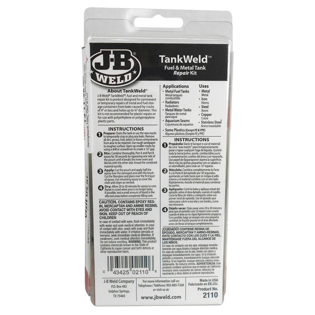 JB Weld TankWeld Fuel & Metal Tank Repair Kit 2110 – Fix Leaks in Gas Tanks, Oil Pans & More – No Welding Required