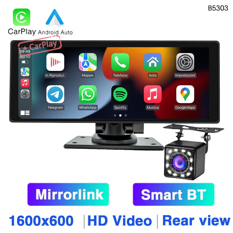 10.26 Inch Portable Car MP5 Player Mirrorlink Wireless Carplay Android Auto Car Stereo BT TF USB DVR Rearview for Universal / With 12Led Camera