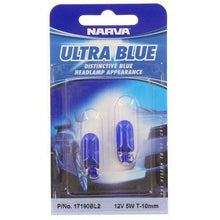 Load image into Gallery viewer, Narva Wedge W2.1x9.5d Premium Ultra Blue Globe 12V 5W - 2 Pce