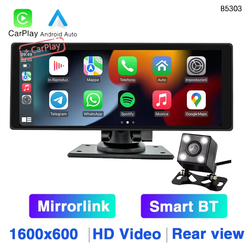 10.26 Inch Portable Car MP5 Player Mirrorlink Wireless Carplay Android Auto Car Stereo BT TF USB DVR Rearview for Universal / With 4Led Camera
