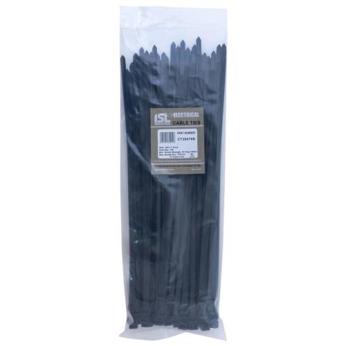 380 x 7.6mm UV Nylon Cable Tie - Black - 100 Pack