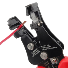 Load image into Gallery viewer, Close-up of a wire crimping tool with red wire on a white background