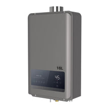 Load image into Gallery viewer, Gray water heater with digital display on a white background