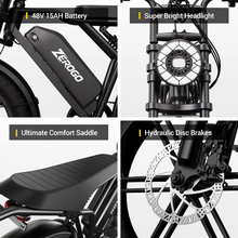 Load image into Gallery viewer, Zerogo V8 Fatbike Electric Mountain Bike 250W 48V 15Ah | Dual Suspension 20x4” Tires, 7-Speed, Hydraulic Disc Brakes