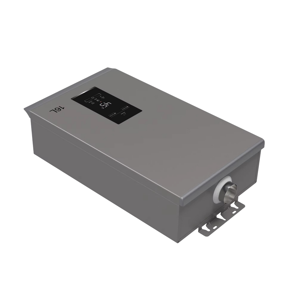 Gray electronic device with digital display on a white background