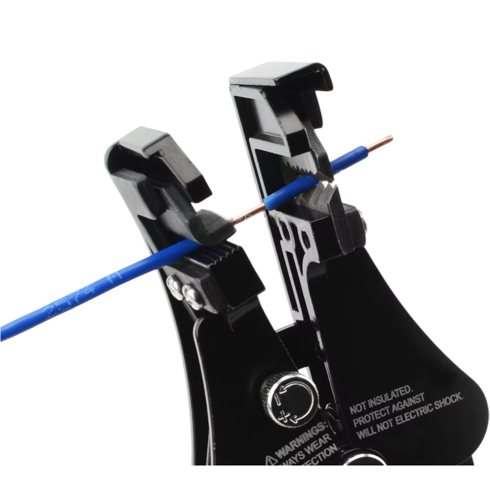 Black archery sight with blue cables on a white background