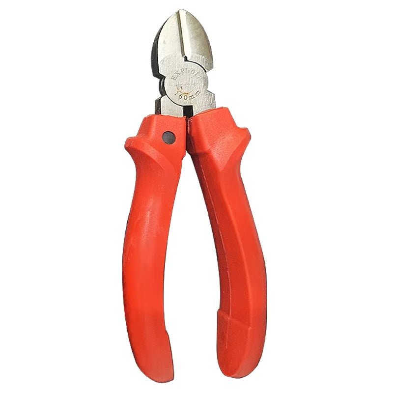 Pair of wire cutters with red handles on a white background