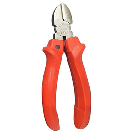 Pair of wire cutters with red handles on a white background