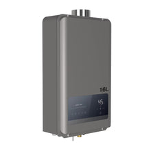 Load image into Gallery viewer, Gray water heater with digital display on a white background
