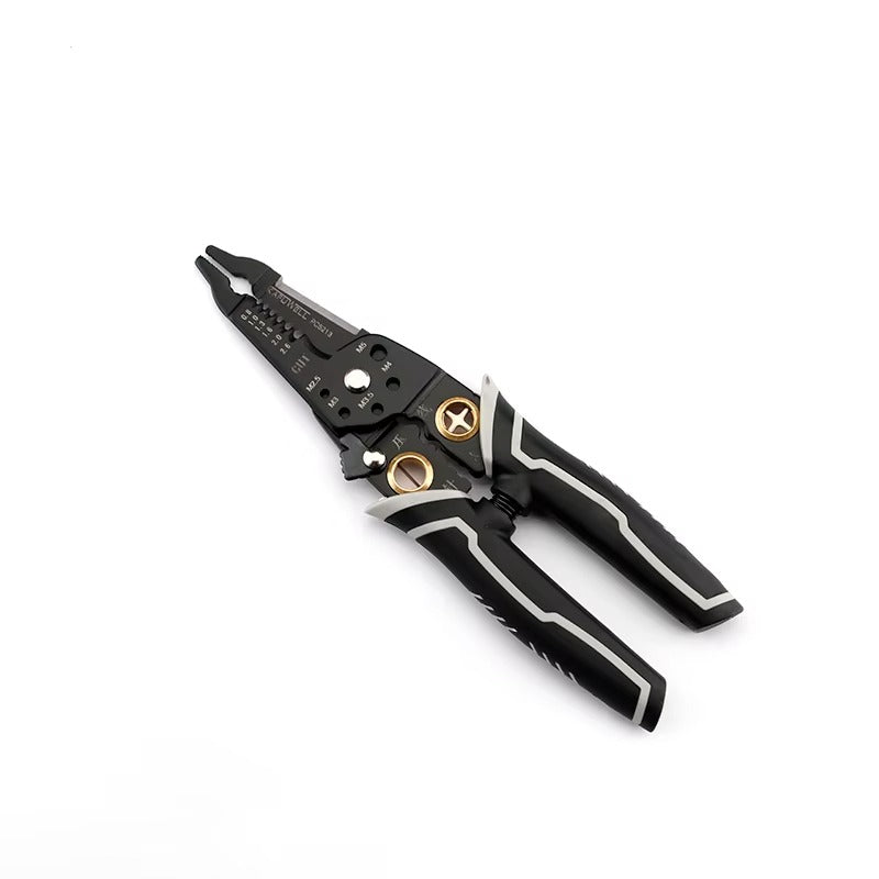 8" Multifunctional Electric Wire Stripper & Crimping Tool – Manganese Steel Cable Cutter with TPR Handle