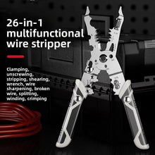 Load image into Gallery viewer, 26-in-1 Multifunctional Electrician Wire Stripper &amp; Cutter – High-Carbon Steel Crimping Tool with TPR Handle