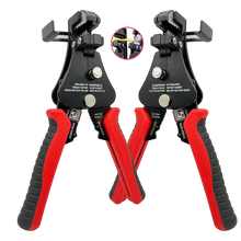 Load image into Gallery viewer, Pair of black and red wire stripping pliers on a white background