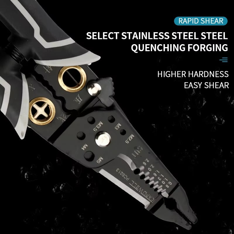 8" Multifunctional Electric Wire Stripper & Crimping Tool – Manganese Steel Cable Cutter with TPR Handle