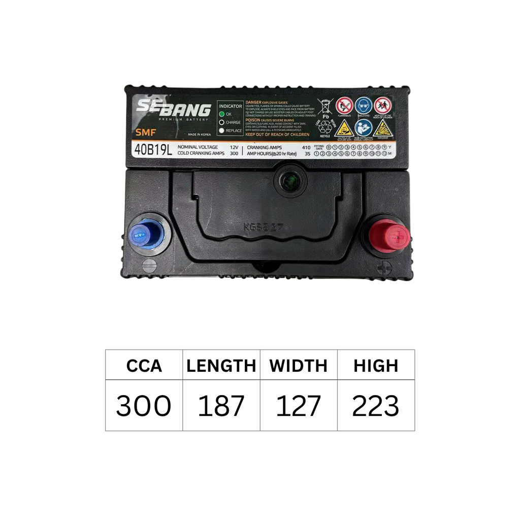 SEBANG 40B19L NS40L 300 Cold Cranking Amps Battery